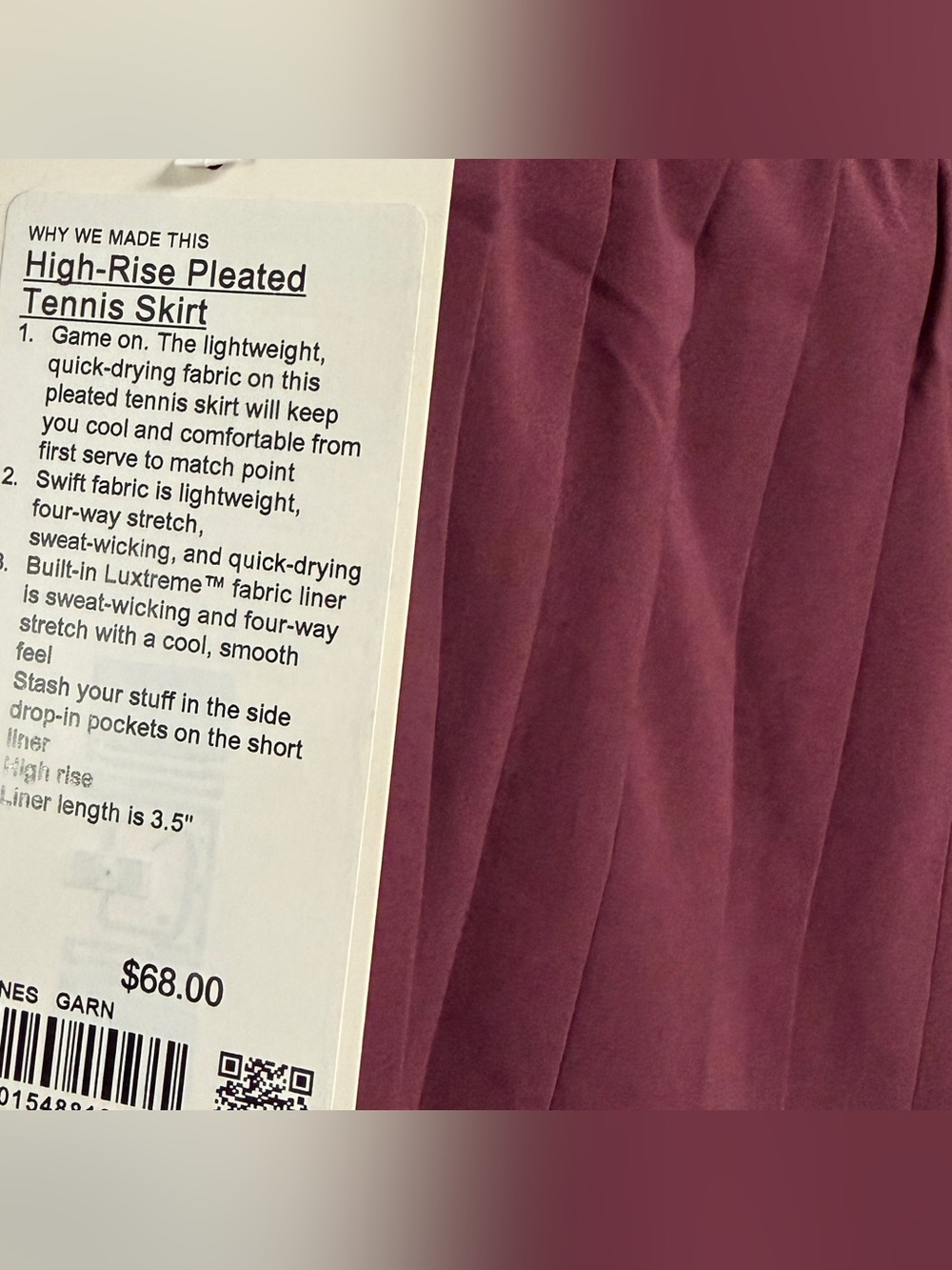 lululemon athletica High-Rise Pleated Tennis Skirt in Burgundy - Picture 4 of 4